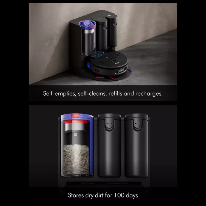 ایستگاه شارژ سیکلونی دایسون برای جارو رباتیک Dyson Spot+Scrub AI بدون نیاز به کیسه