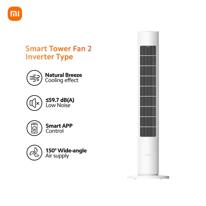 alt="نمای کامل پنکه ایستاده شیائومی Xiaomi Smart Tower Fan 2 با طراحی مینیمال"