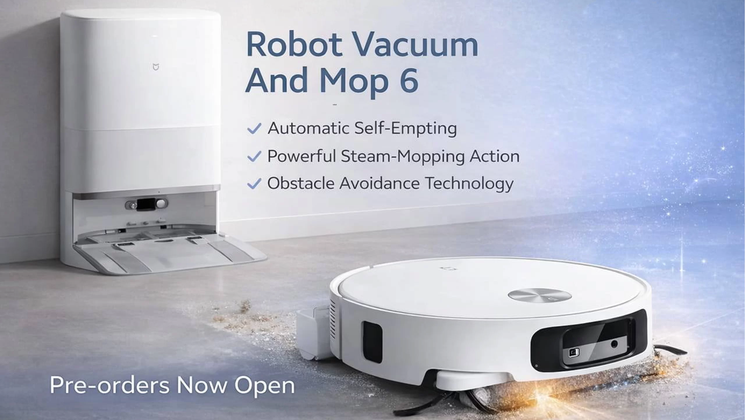 جارو رباتیک شیائومی Xiaomi Robot Vacuum 6 با ایستگاه شارژ خودکار می روبوت