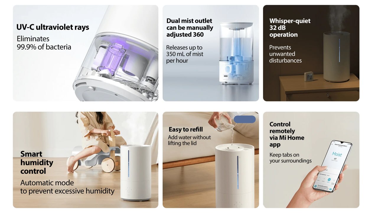 خروجی بخار چرخشی ۳۶۰ درجه Xiaomi Smart Humidifier 2