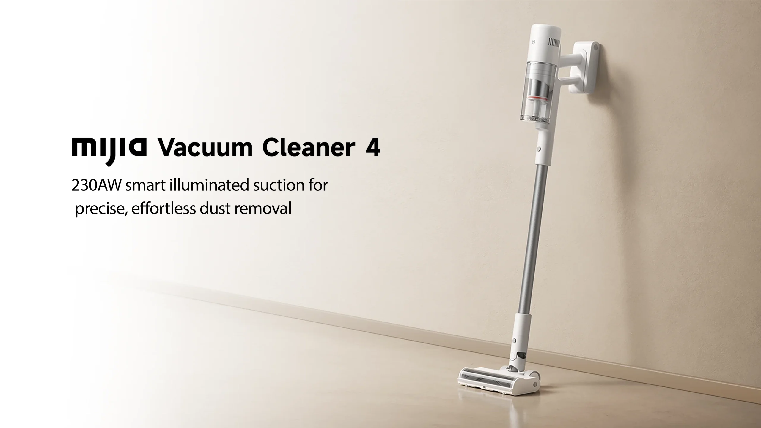 جارو شارژی شیائومی Mijia Vacuum Cleaner 4 با قدرت مکش 230AW، تشخیص هوشمند گردوغبار، نور آبی 180 درجه، فیلتر 5 مرحلهای و باتری قابل جدا شدن، گزینهای کاربردی برای نظافت انواع سطوح خانه است.