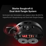 تمیز کردن گوشه‌ها و تی‌کشی دقیق لبه‌ها با جارو رباتیک روبوراک Saros 20X Black